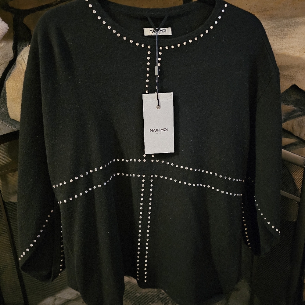 Max & Moi Shiny Studded Wool/Cashmere Sweater Sz Med NWT Retail $352
